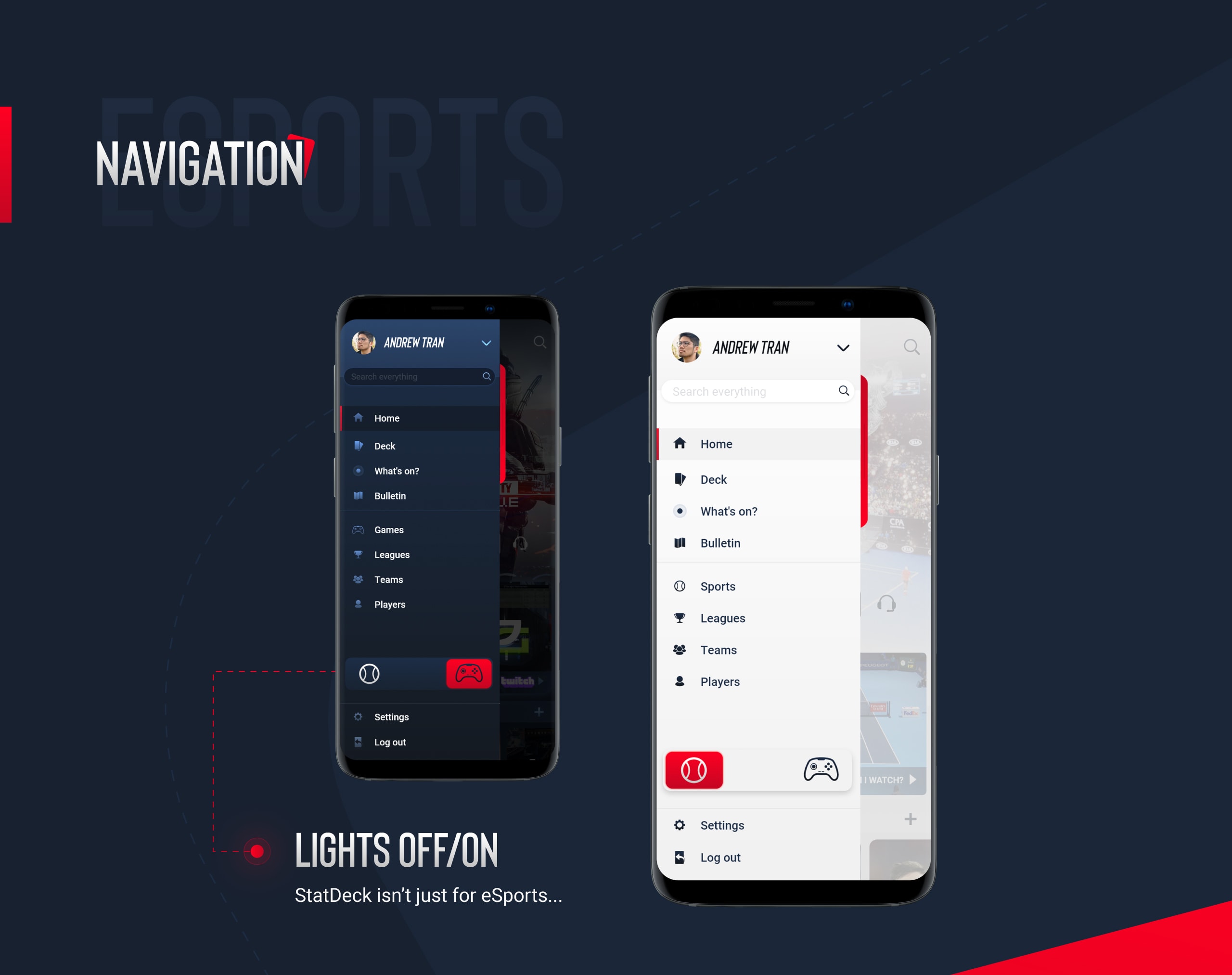 Statdeck screens - eSports navigation